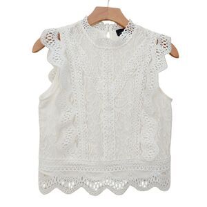 Lucy Paris Abigail Top Womens Small White Lace Sleeveless Romantic Scalloped